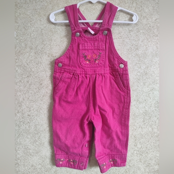 Vintage Embroidered Overalls Size 12 Months Floral Pink 90's Or Y2K 100%… - Picture 1 of 9